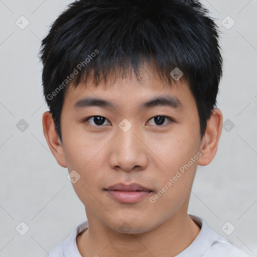 Neutral asian young-adult male with short  black hair and brown eyes