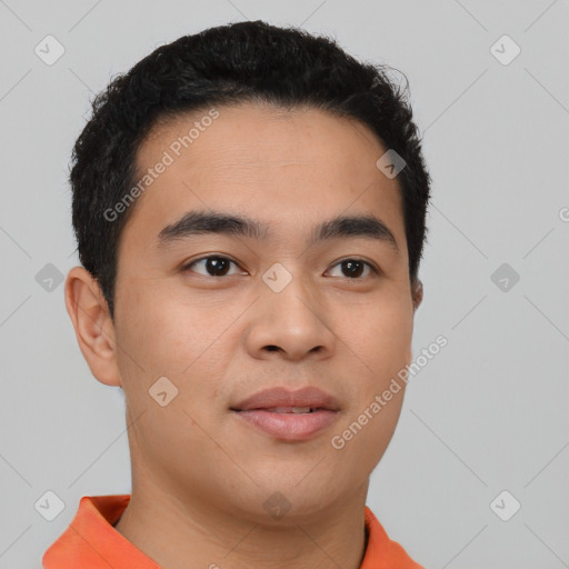 Neutral asian young-adult male with short  brown hair and brown eyes