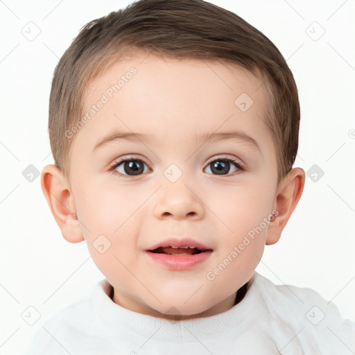 Joyful white child male with short  brown hair and brown eyes