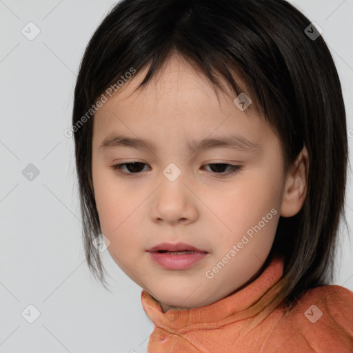 Neutral white child female with medium  brown hair and brown eyes