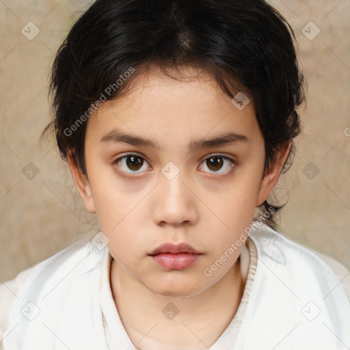 Neutral white child female with medium  brown hair and brown eyes