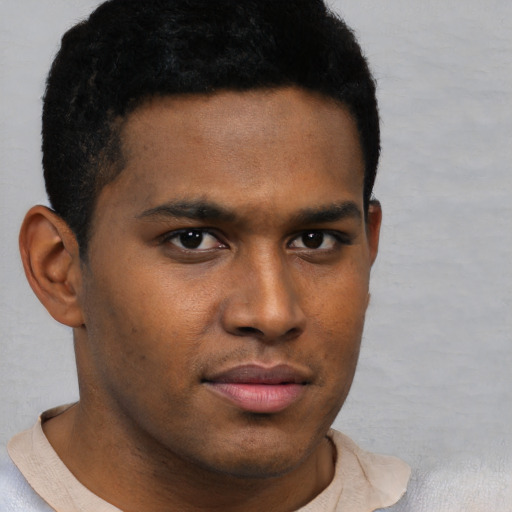 Neutral black young-adult male with short  brown hair and brown eyes