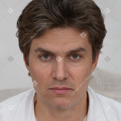 Neutral white adult male with short  brown hair and brown eyes