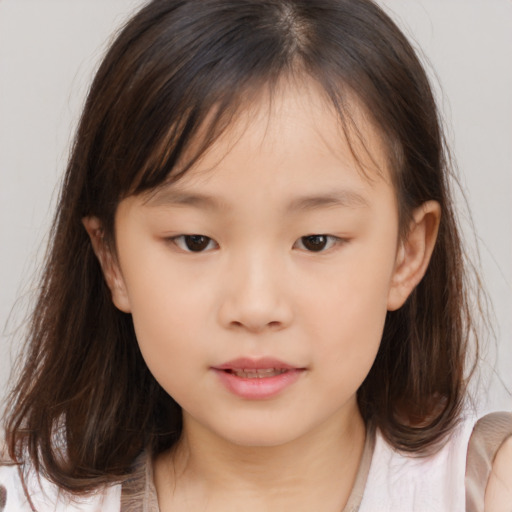 Neutral white child female with medium  brown hair and brown eyes