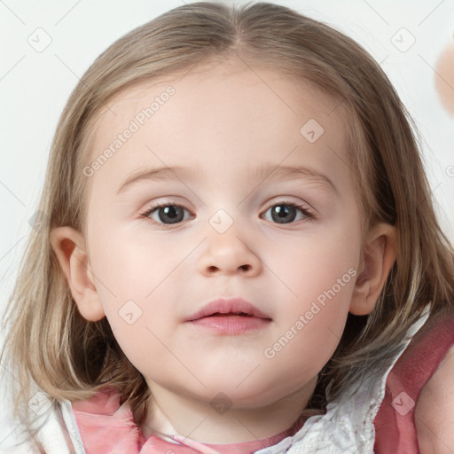 Neutral white child female with medium  brown hair and blue eyes