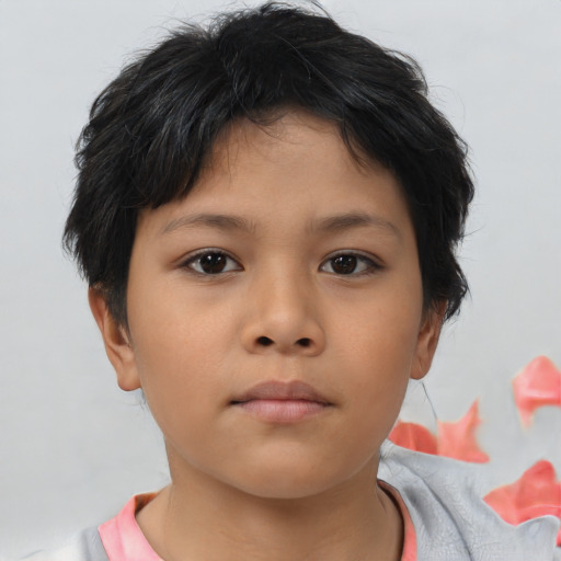 Neutral asian child female with short  brown hair and brown eyes