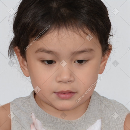 Neutral asian child female with short  brown hair and brown eyes