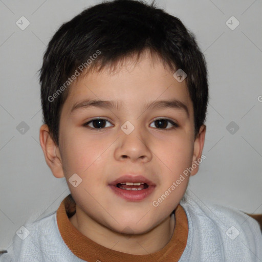 Joyful white child male with short  brown hair and brown eyes