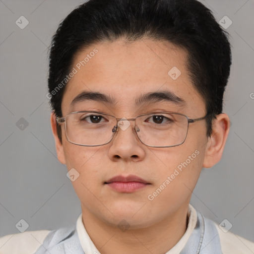 Neutral asian young-adult male with short  brown hair and brown eyes