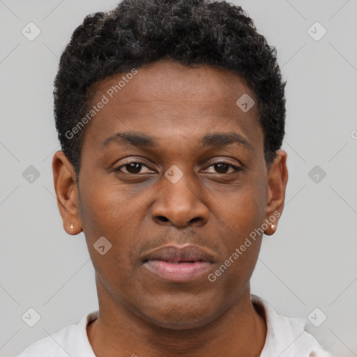 Neutral black young-adult male with short  brown hair and brown eyes