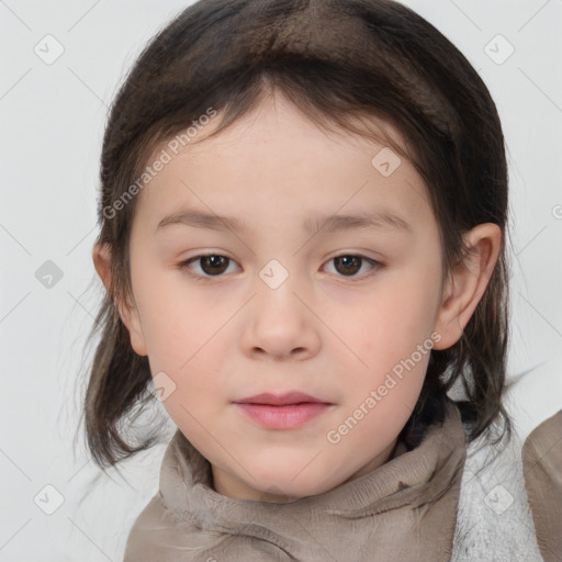 Neutral white child female with medium  brown hair and brown eyes