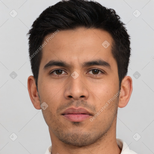 Neutral asian young-adult male with short  brown hair and brown eyes