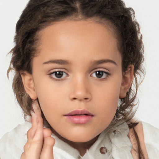 Neutral white child female with medium  brown hair and brown eyes