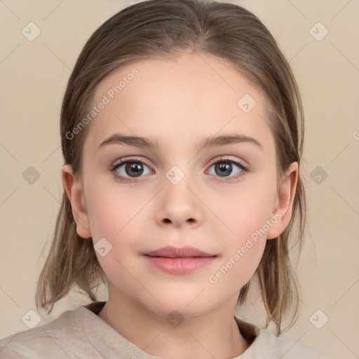 Neutral white child female with medium  brown hair and brown eyes