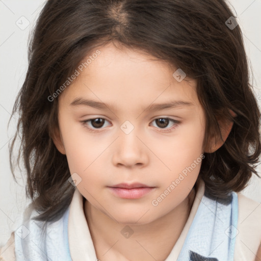 Neutral white child female with medium  brown hair and brown eyes