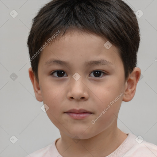 Neutral white child female with short  brown hair and brown eyes