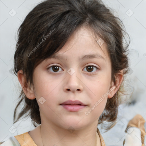 Neutral white child female with medium  brown hair and brown eyes