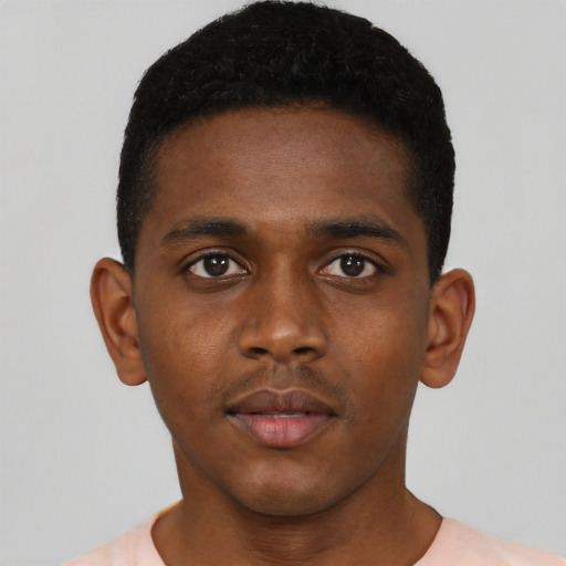 Neutral black young-adult male with short  brown hair and brown eyes
