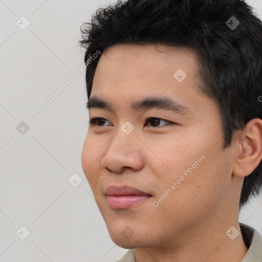 Neutral asian young-adult male with short  black hair and brown eyes