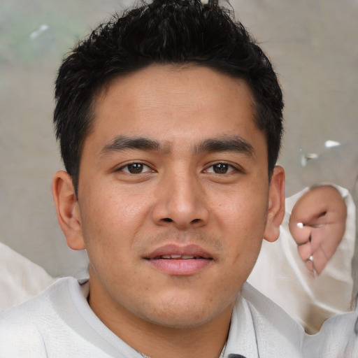 Neutral asian young-adult male with short  brown hair and brown eyes