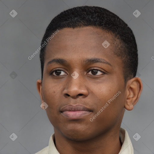 Neutral black young-adult male with short  brown hair and brown eyes