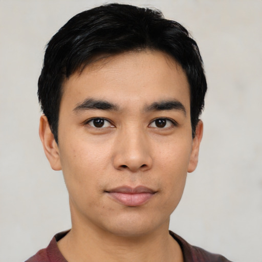 Neutral asian young-adult male with short  black hair and brown eyes