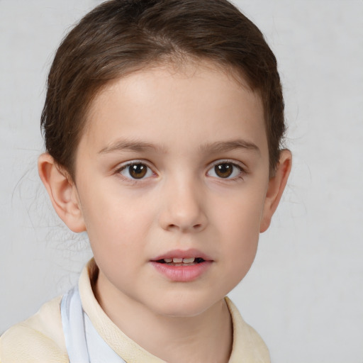 Neutral white child female with short  brown hair and brown eyes