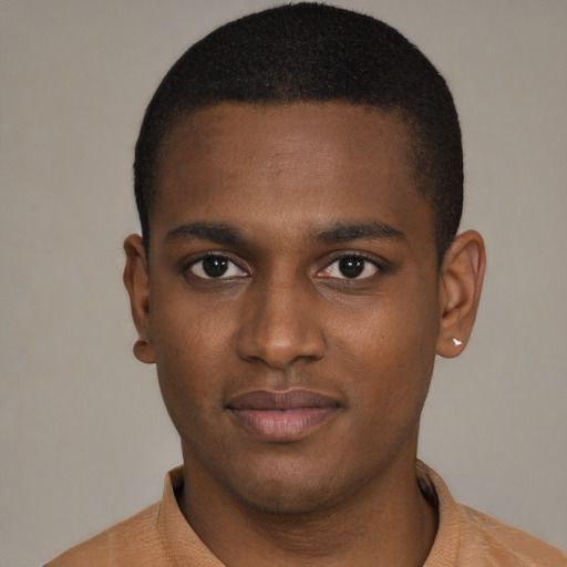 Neutral black young-adult male with short  brown hair and brown eyes