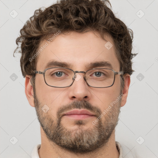 Neutral white adult male with short  brown hair and brown eyes