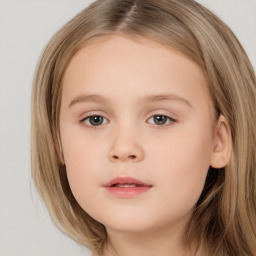 Neutral white child female with long  brown hair and brown eyes