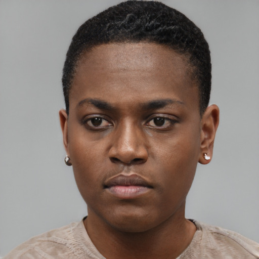 Neutral latino young-adult female with short  black hair and brown eyes