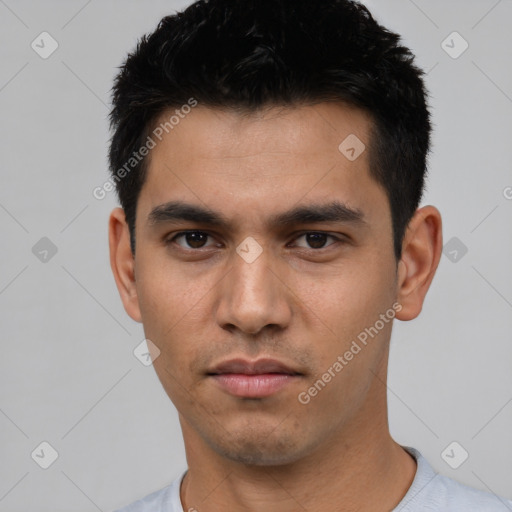 Neutral asian young-adult male with short  black hair and brown eyes