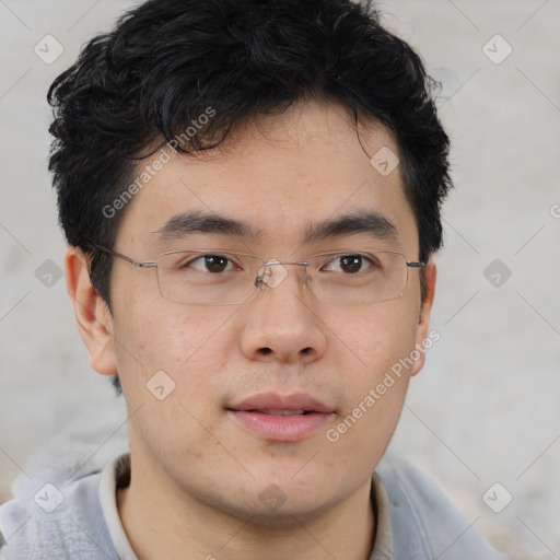 Neutral asian young-adult male with short  brown hair and brown eyes