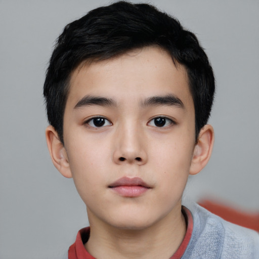 Neutral asian child male with short  black hair and brown eyes