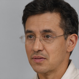 Neutral white adult male with short  black hair and brown eyes