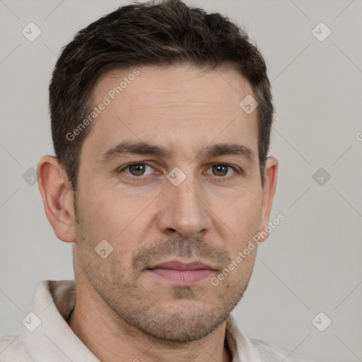 Neutral white adult male with short  brown hair and brown eyes