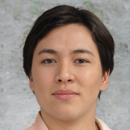 Neutral asian young-adult male with short  brown hair and brown eyes