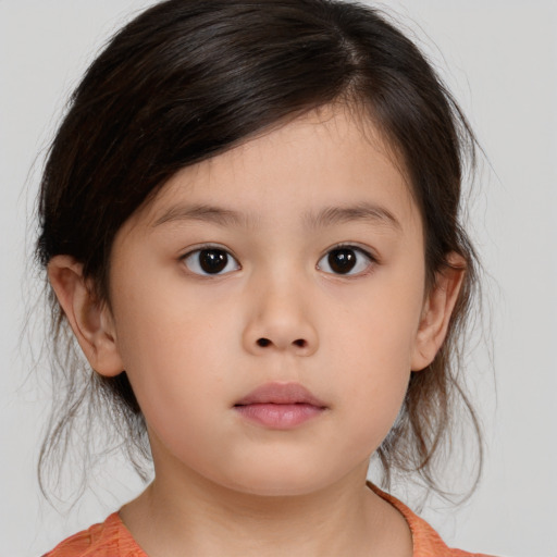 Neutral asian child female with medium  brown hair and brown eyes
