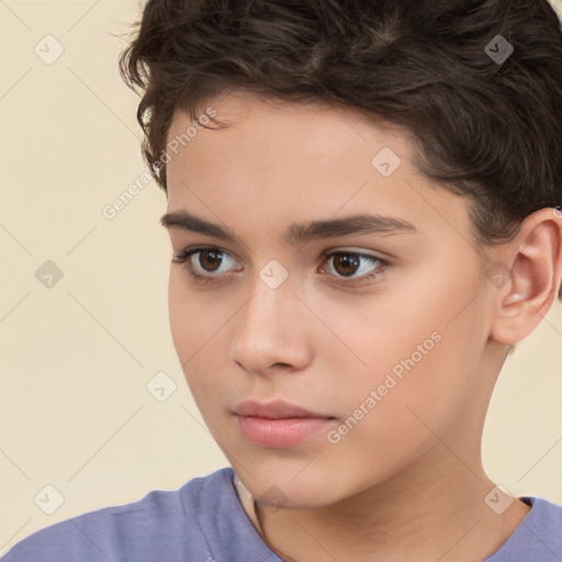 Neutral white child female with short  brown hair and brown eyes