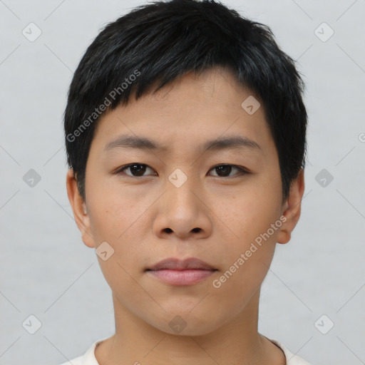 Neutral asian young-adult male with short  black hair and brown eyes