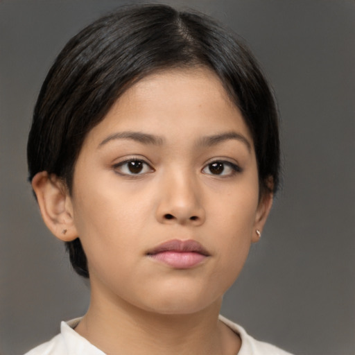 Neutral asian young-adult female with short  brown hair and brown eyes