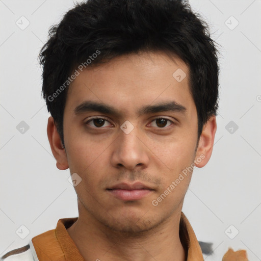 Neutral asian young-adult male with short  brown hair and brown eyes