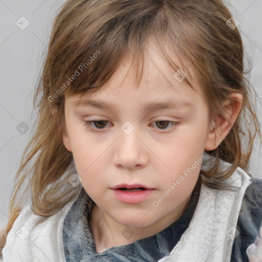 Neutral white child female with medium  brown hair and brown eyes