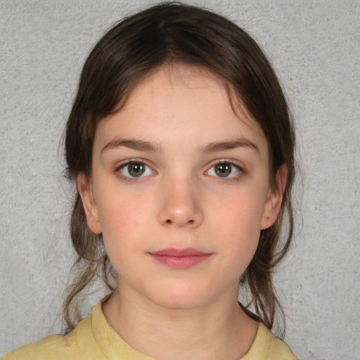 Neutral white child female with medium  brown hair and brown eyes