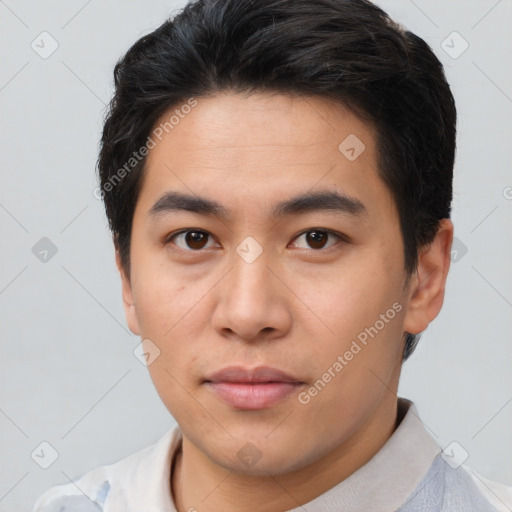 Neutral asian young-adult male with short  brown hair and brown eyes