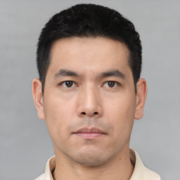 Neutral asian young-adult male with short  black hair and brown eyes