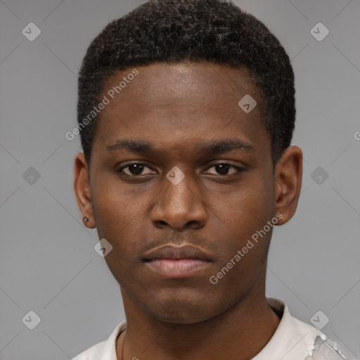 Neutral black young-adult male with short  brown hair and brown eyes