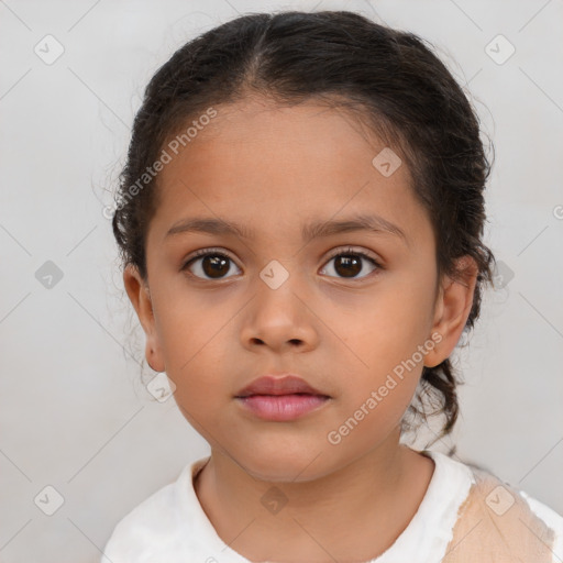 Neutral white child female with medium  brown hair and brown eyes