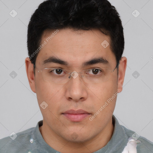 Neutral asian young-adult male with short  brown hair and brown eyes