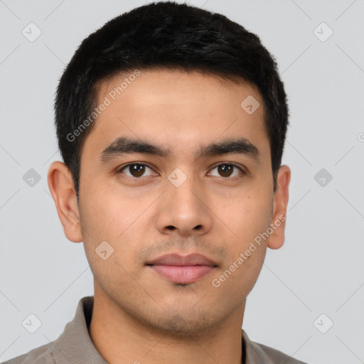 Neutral asian young-adult male with short  brown hair and brown eyes